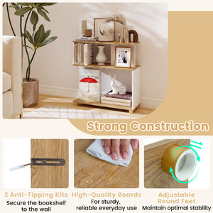 3-Tier Modern S-shaped Bookshelf with Adjustable Feet-White