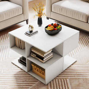3-Tier Modern S-shaped  End Table  with 4 Storage Cubes-White