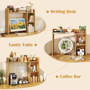 3-Tier Multipurpose Desk Bookshelf with 4 Shelves-Beige