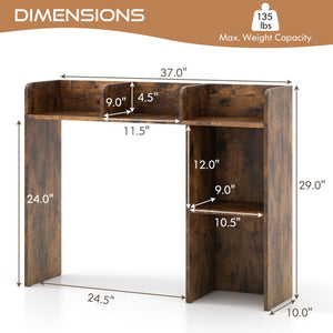 3-Tier Multipurpose Desk Bookshelf with 4 Shelves-Brown
