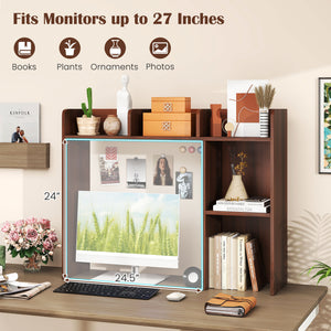 3-Tier Multipurpose Desk Bookshelf with 4 Shelves-Walnut