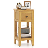 3-Tier Nightstand with Drawer and Open Storage Shelf-Natural
