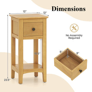 3-Tier Nightstand with Drawer and Open Storage Shelf-Natural