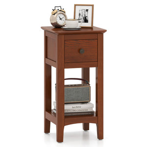 3-Tier Nightstand with Drawer and Open Storage Shelf-Walnut