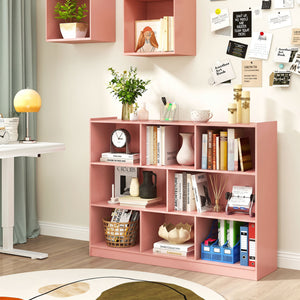 3-Tier Open Bookcase 8-Cube Floor Standing Storage Shelves-Pink