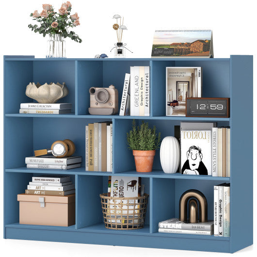 3-Tier Open Bookcase 8-Cube Floor Standing Storage Shelves-Blue