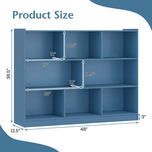 3-Tier Open Bookcase 8-Cube Floor Standing Storage Shelves-Blue