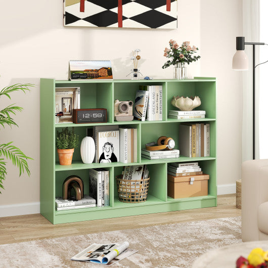 3-Tier Open Bookcase 8-Cube Floor Standing Storage Shelves-Green