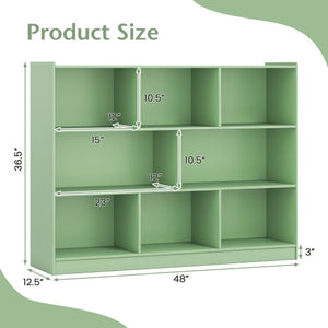 3-Tier Open Bookcase 8-Cube Floor Standing Storage Shelves-Green
