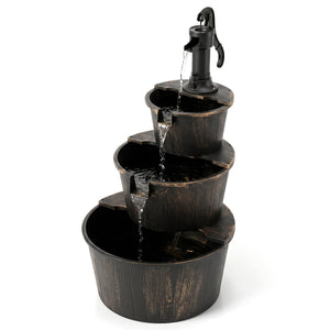 3-Tier Outdoor Barrel Waterfall Fountain with Electric Pump