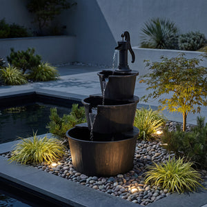 3-Tier Outdoor Barrel Waterfall Fountain with Electric Pump