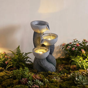 3-Tier Outdoor Water Fountain with LED Lights 18.5 Inch H for Patio Deck