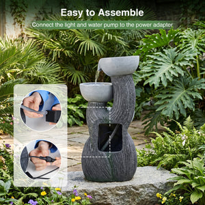 3-Tier Outdoor Water Fountain with LED Lights 18.5 Inch H for Patio Deck
