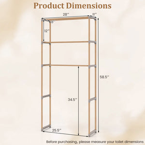 3-Tier Over The Toilet Storage Rack with Open Shelves-Gray