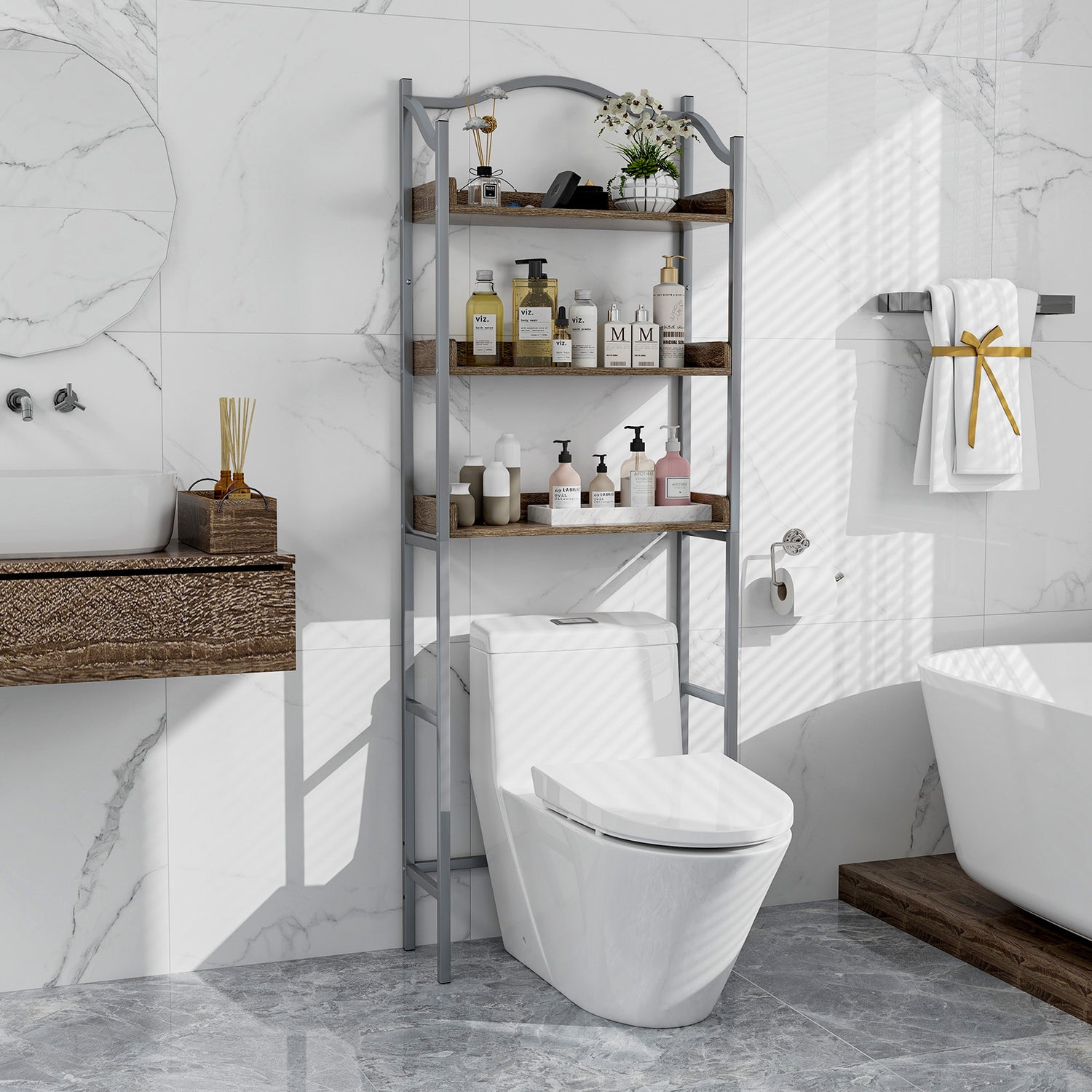 3-Tier Over-The-Toilet Bathroom Spacesaver Storage Rack-Silver