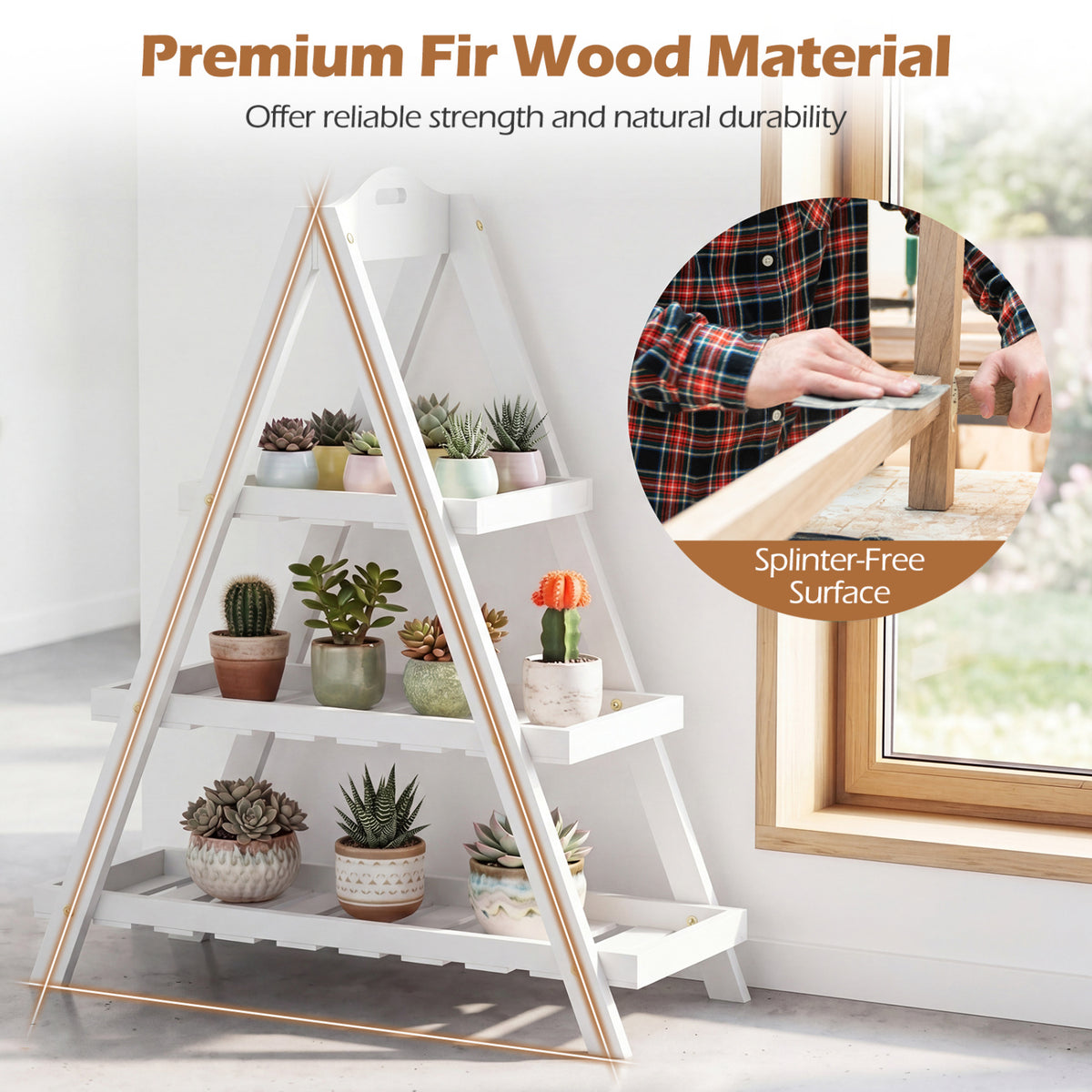 3-Tier Plant Stand Flower Pot Display Shelf-White