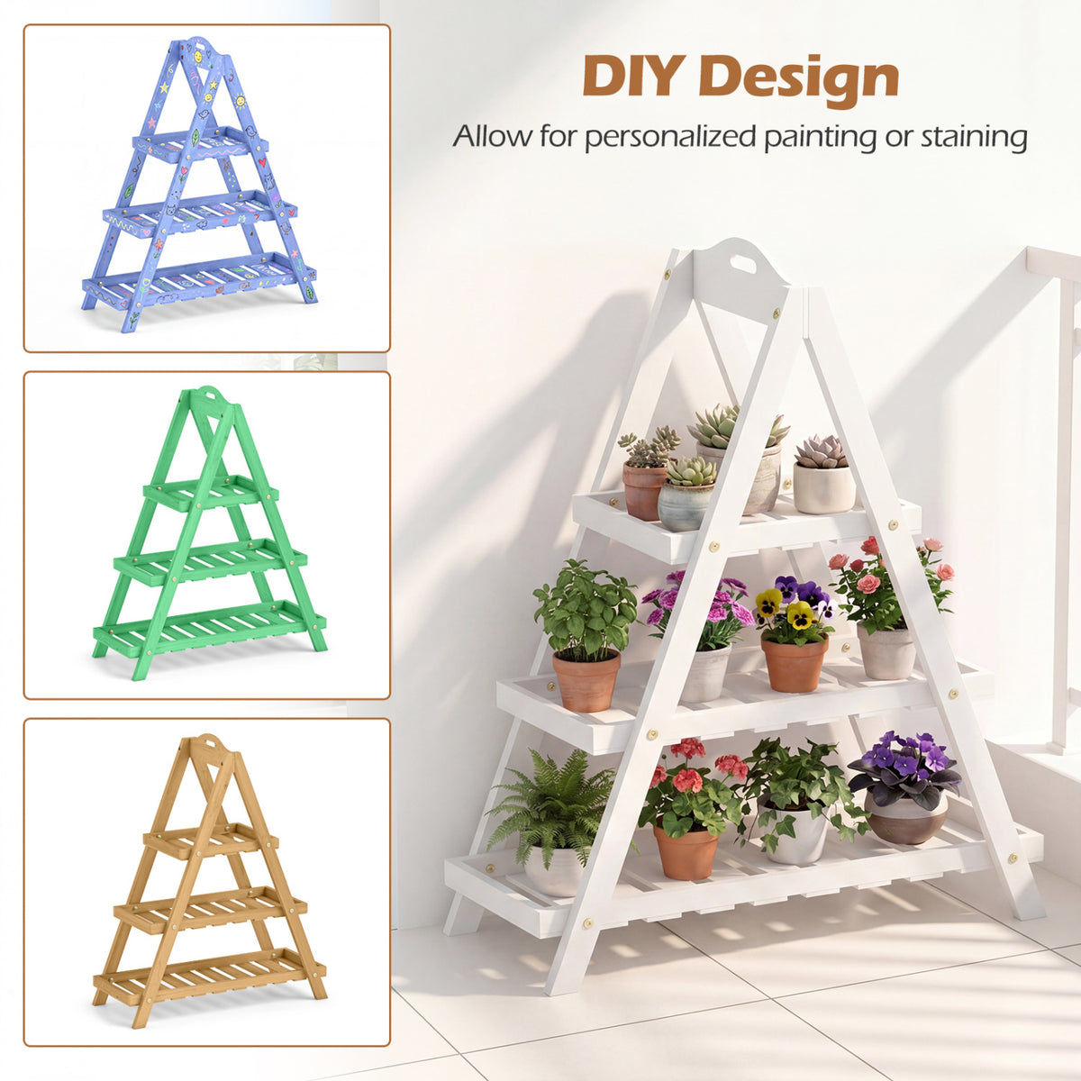 3-Tier Plant Stand Flower Pot Display Shelf-White