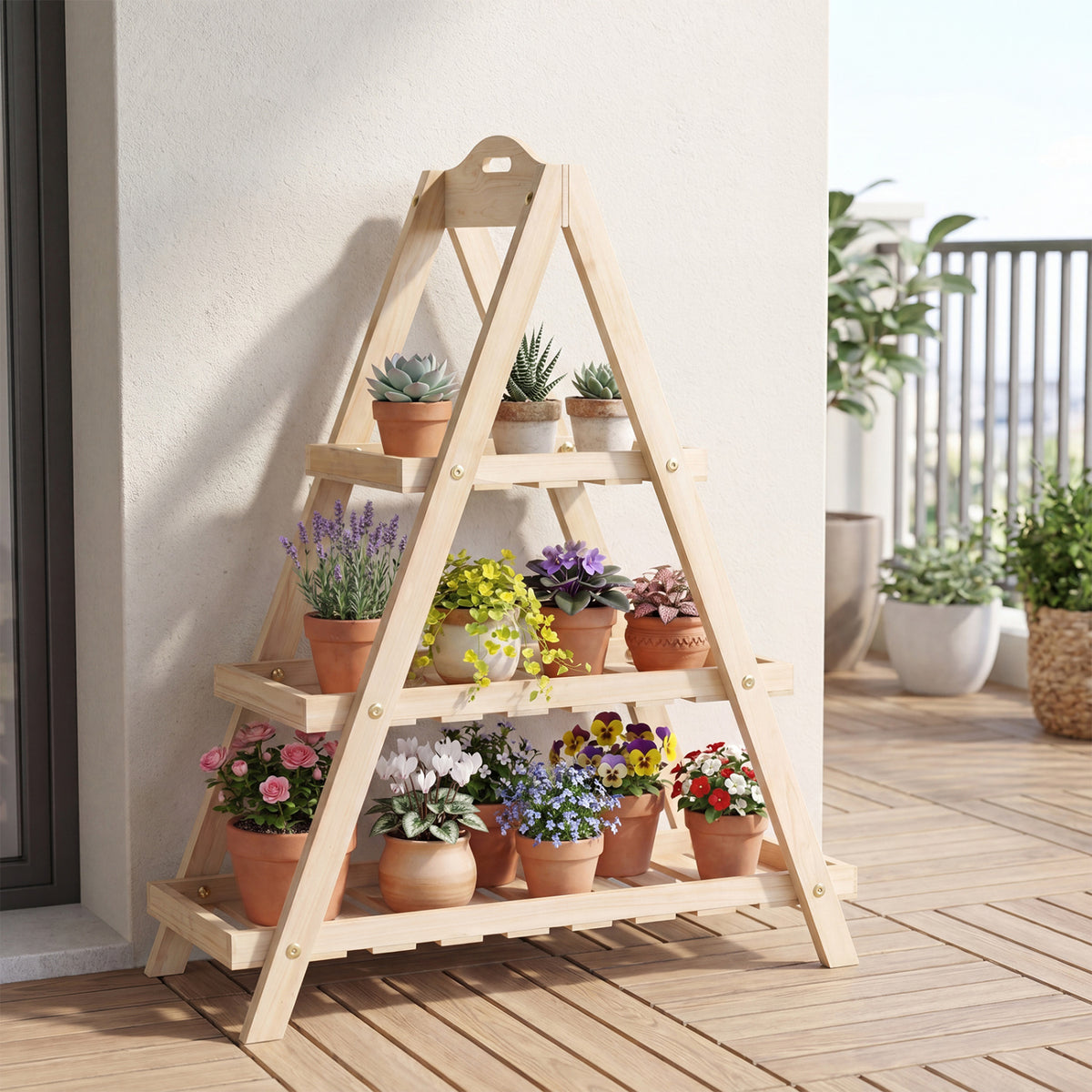 3-Tier Plant Stand Flower Pot Display Shelf-Natural