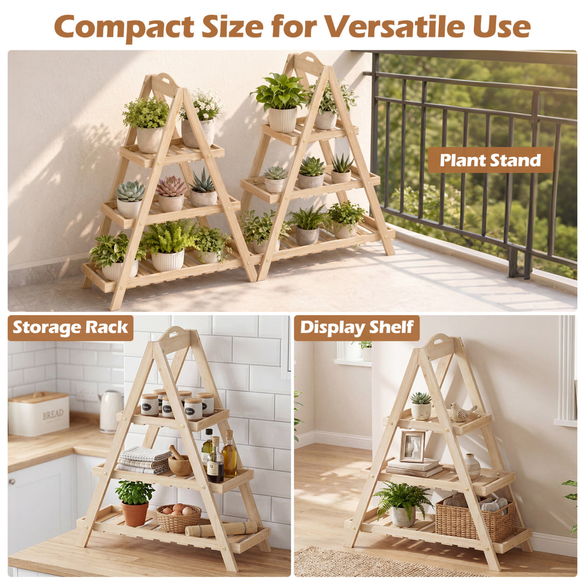 3-Tier Plant Stand Flower Pot Display Shelf-Natural