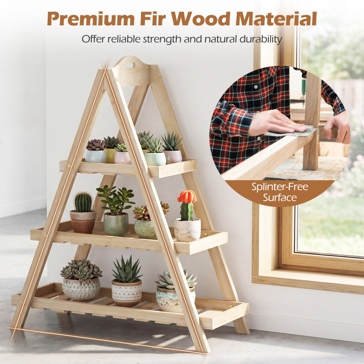 3-Tier Plant Stand Flower Pot Display Shelf-Natural