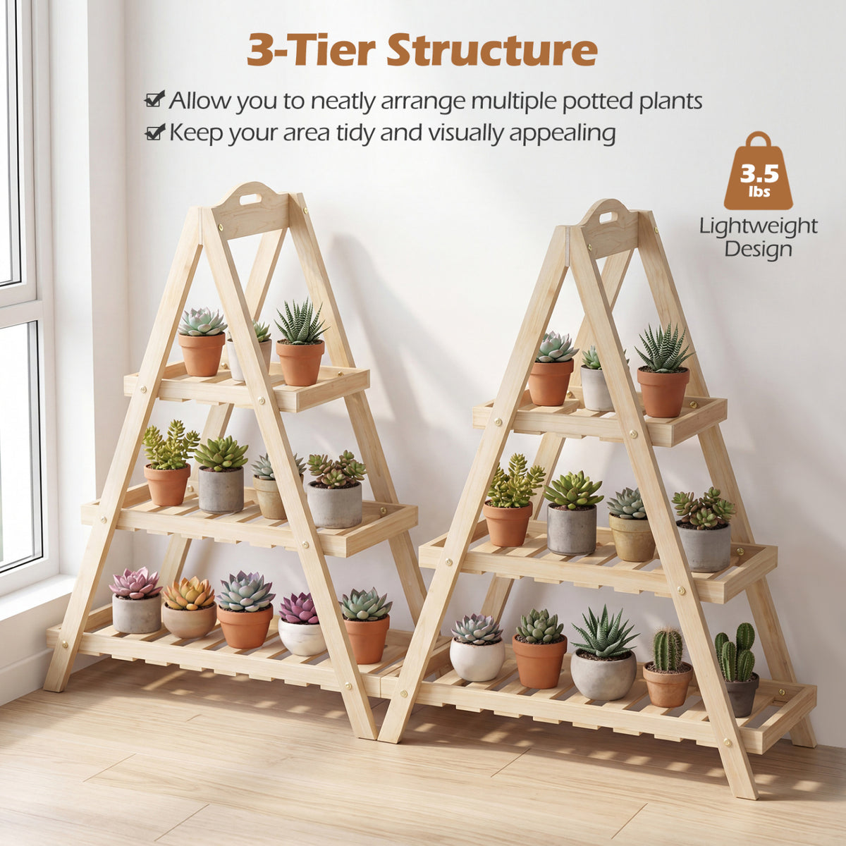 3-Tier Plant Stand Flower Pot Display Shelf-Natural