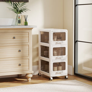 3-Tier Plastic Drawer Storage Organizer Rolling Cart with 3/4/5 Drawers and Lockable Wheels