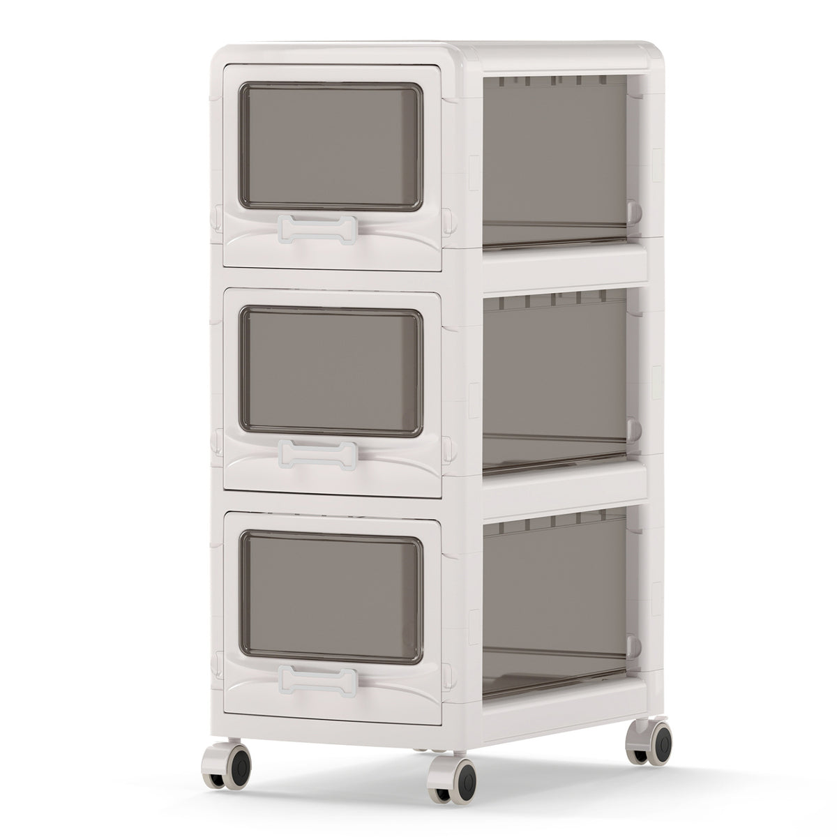 3-Tier Plastic Drawer Storage Organizer Rolling Cart with 3/4/5 Drawers and Lockable Wheels