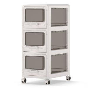 3-Tier Plastic Drawer Storage Organizer Rolling Cart with 3/4/5 Drawers and Lockable Wheels