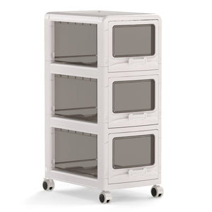 3-Tier Plastic Drawer Storage Organizer Rolling Cart with 3/4/5 Drawers and Lockable Wheels