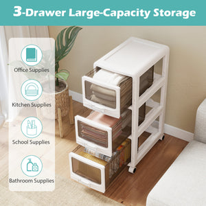 3-Tier Plastic Drawer Storage Organizer Rolling Cart with 3/4/5 Drawers and Lockable Wheels