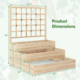 3-Tier Raised Garden Bed with Lattice Trellis and Open-Ended Base-Natural