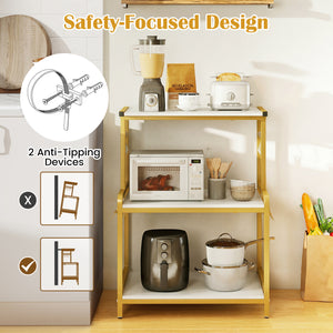 3-Tier Rolling Microwave Cart with Power Outlet and Lockable Wheels and 10 Hooks-White