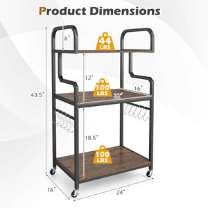 3-Tier Rolling Printer Stand Home Office Large Printer Cart with Storage Shelves-Rustic Brown