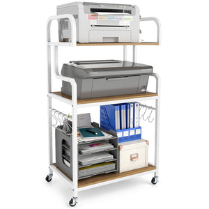 3-Tier Rolling Printer Stand Home Office Large Printer Cart with Storage Shelves-Natural