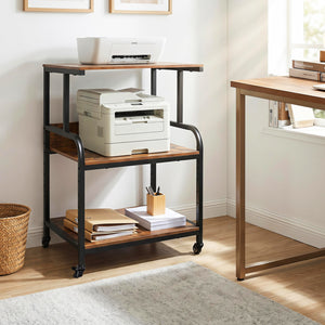 3-Tier Rolling Printer Stand with Adjustable Shelf and Lockable Wheels-Rustic Brown