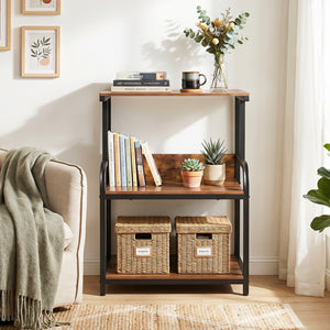 3-Tier Rolling Printer Stand with Adjustable Shelf and Lockable Wheels-Rustic Brown