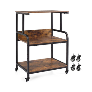 3-Tier Rolling Printer Stand with Adjustable Shelf and Lockable Wheels-Rustic Brown