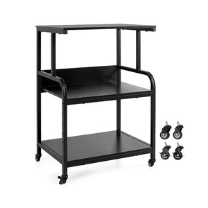 3-Tier Rolling Printer Stand with Adjustable Shelf and Lockable Wheels-Black