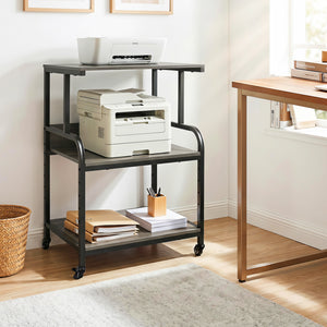 3-Tier Rolling Printer Stand with Adjustable Shelf and Lockable Wheels-Oak