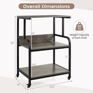 3-Tier Rolling Printer Stand with Adjustable Shelf and Lockable Wheels-Oak