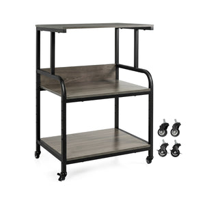 3-Tier Rolling Printer Stand with Adjustable Shelf and Lockable Wheels-Oak