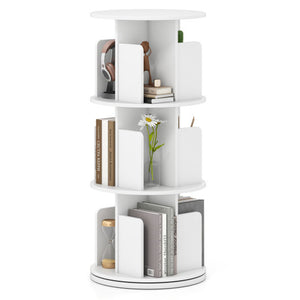 3-Tier Rotating Bookshelf with Dividers and Anti-falling Baffles-White