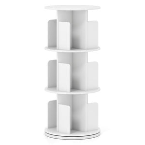 3-Tier Rotating Bookshelf with Dividers and Anti-falling Baffles-White