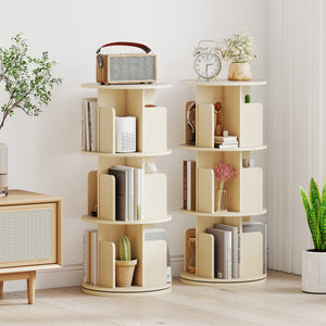 3-Tier Rotating Bookshelf with Dividers and Anti-falling Baffles-Natural