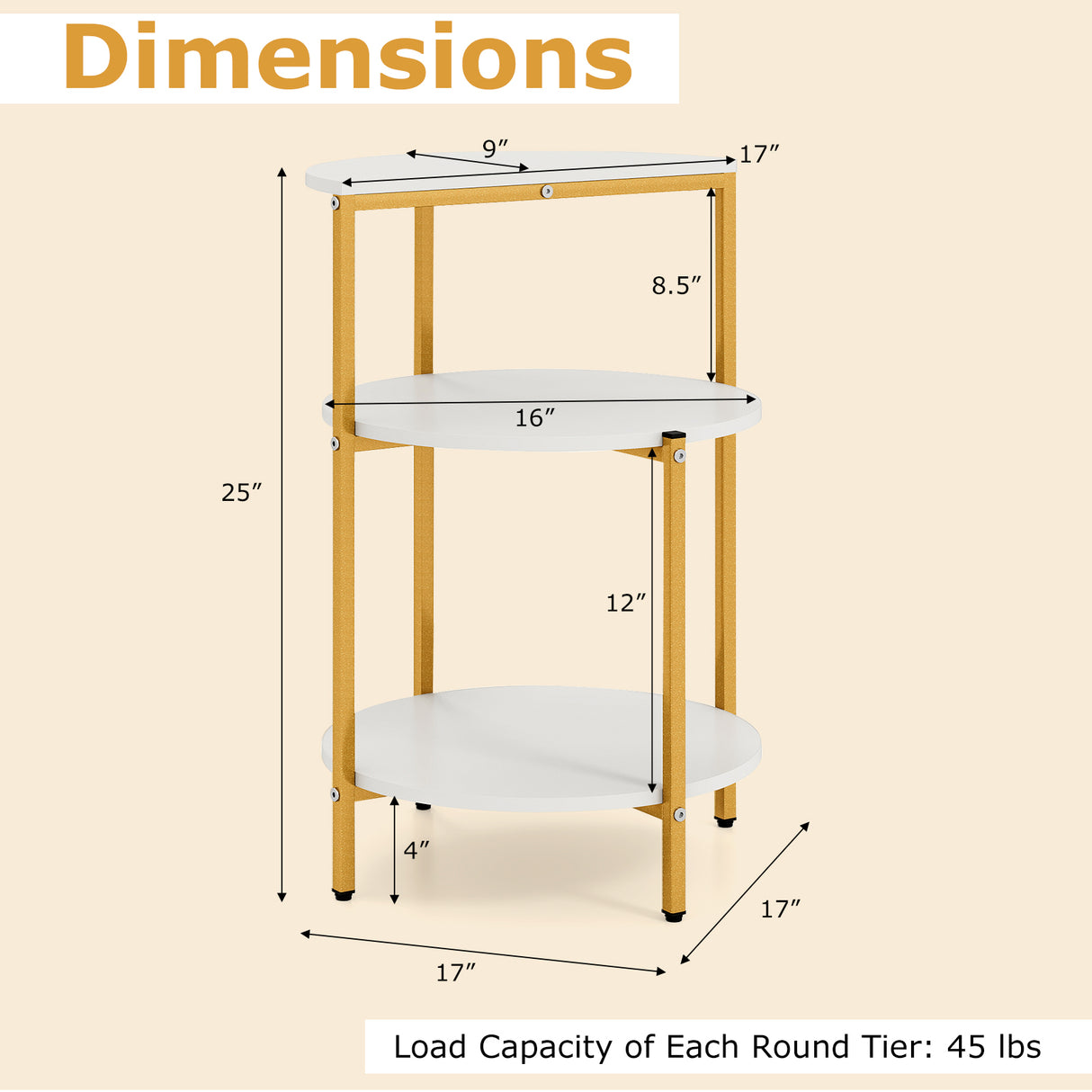 3-Tier Round End Table for Small Space and Bedroom Room-Set of 1