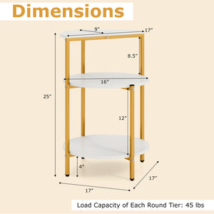 3-Tier Round End Table for Small Space and Bedroom Room-Set of 1