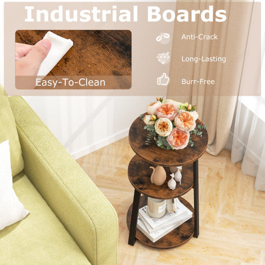 3-Tier Accent Round Side Table with Metal Frame-1 Piece