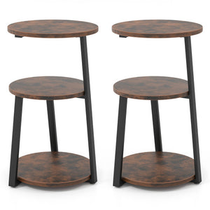 3-Tier Accent Round Side Table with Metal Frame-Set of 2