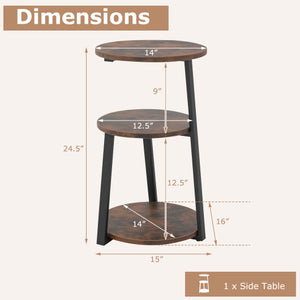 3-Tier Accent Round Side Table with Metal Frame-1 Piece