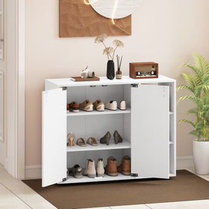 3-Tier Shoe Cabinet with Doors with Adjustable Open Shelves for Entryway-White